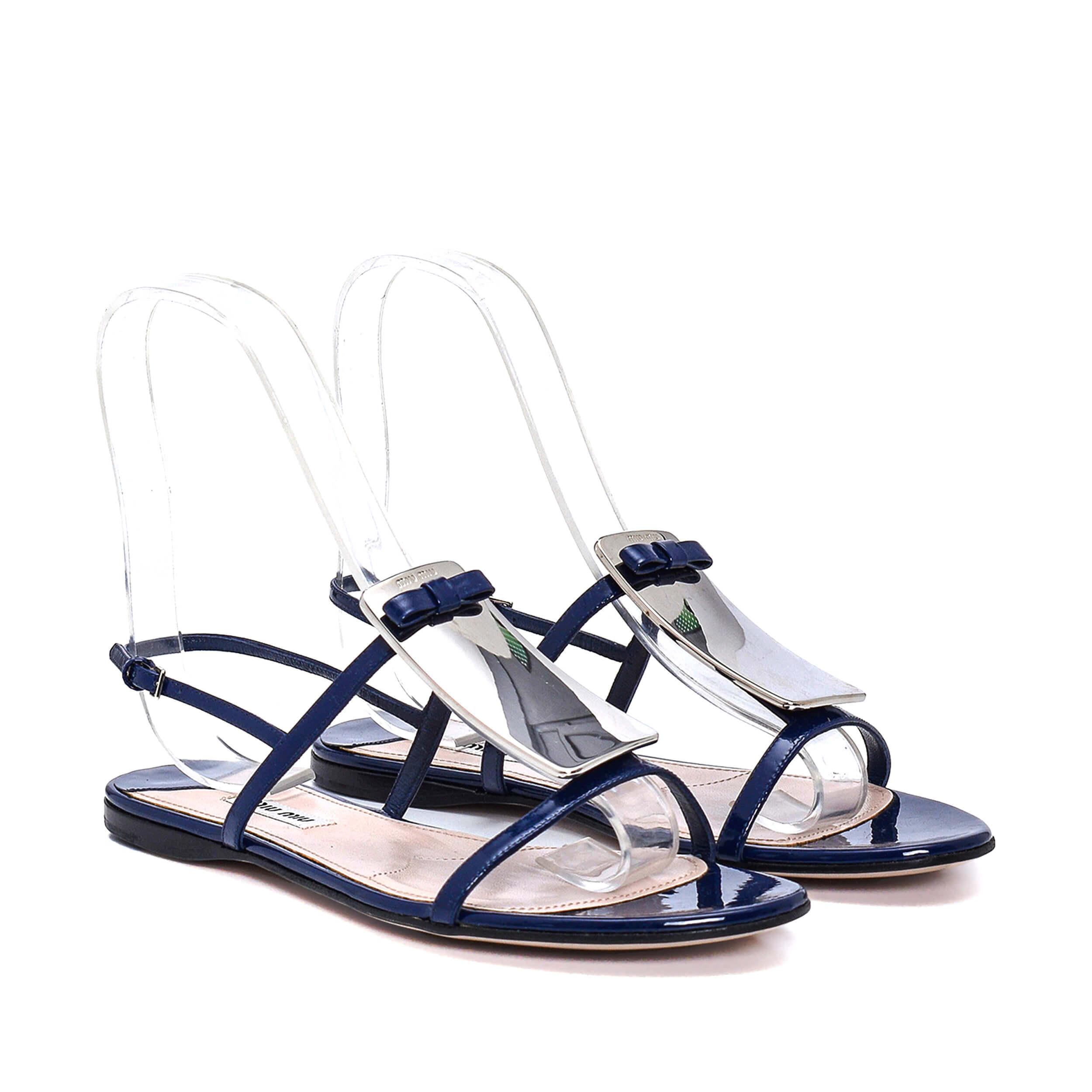 Miu Miu - Navy Blue Patent Leather Mirror Sandals